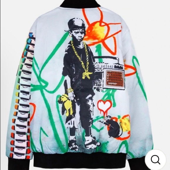 NWT—TANGO HOTEL Brandalised Boy With Teddy Bomber Jacket.. Size:Medium - Picture 2 of 13